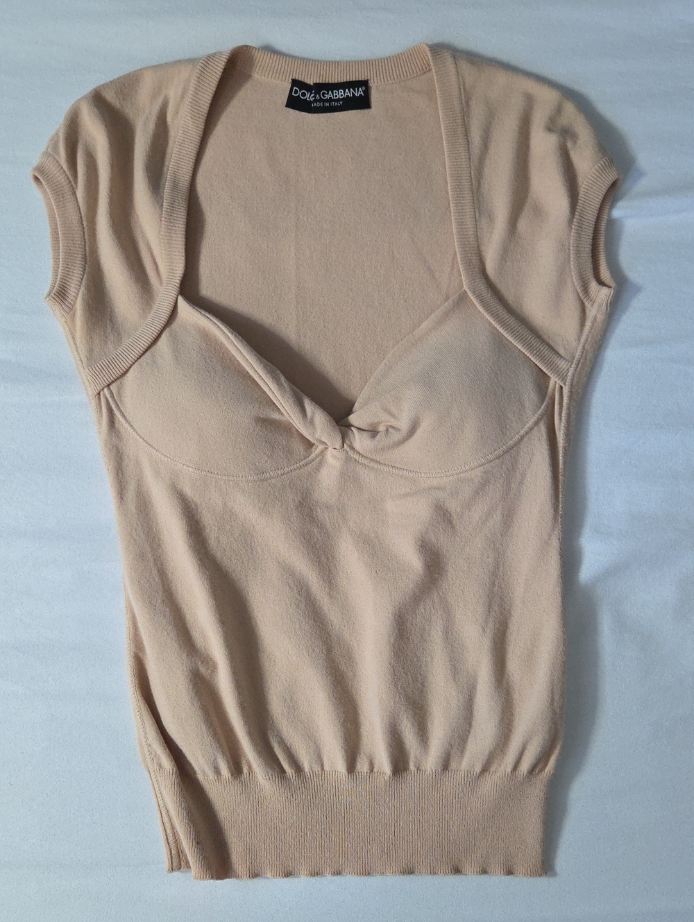 Vintage Y2K Dolce & Gabbana Camel Knitted Cap-Sleeve Twisted Sweetheart Top